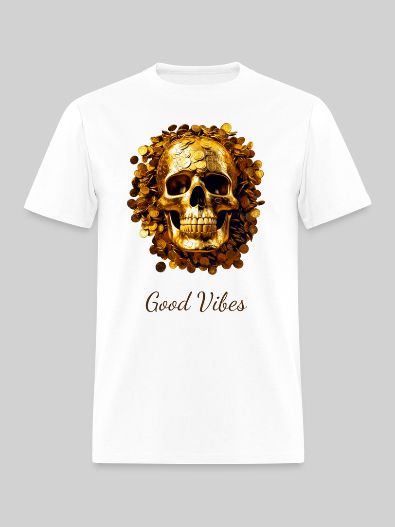 Men's Good Vibes Skeleton Crewneck Short Sleeve T-Shirt - white