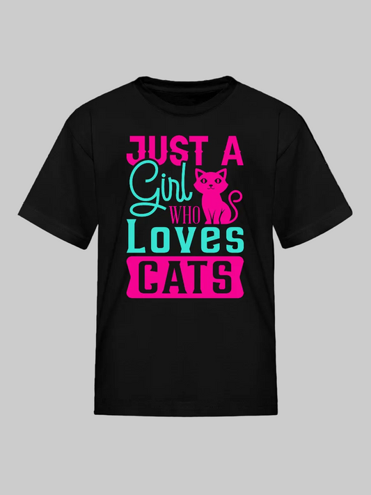 Girls Just A Girl Who Love Cats Short Sleeve Summer T-Shirt nicholesgifts