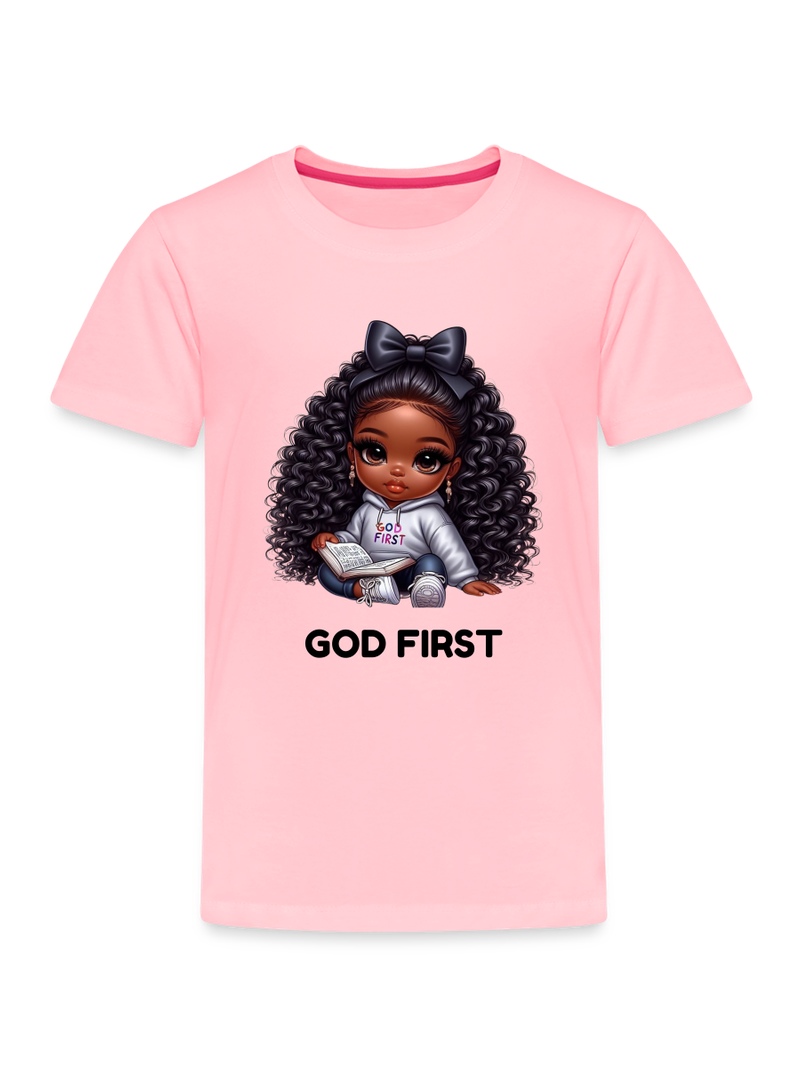 African American Toddler Girls God First Short Sleeve T-Shirt