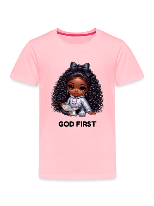 African American Toddler Girls God First Short Sleeve T-Shirt