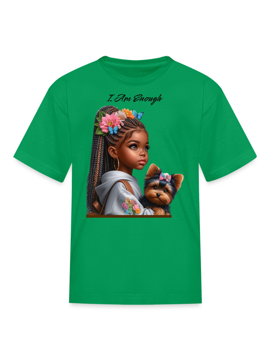 African American Girls I Am Enough with a Puppy Short Sleeve T-Shirt