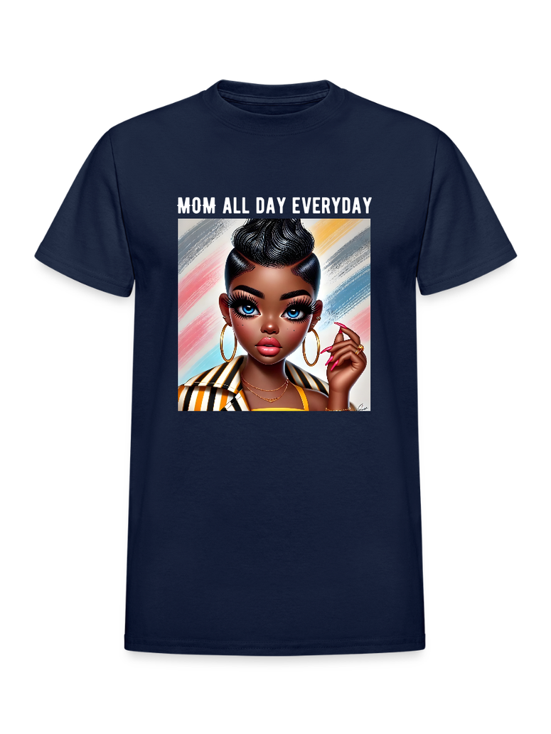 African American Women Mom All Day Everyday with Hoop Earrings Mother's Day Short Sleeve Tee Shirt NicholesGifts