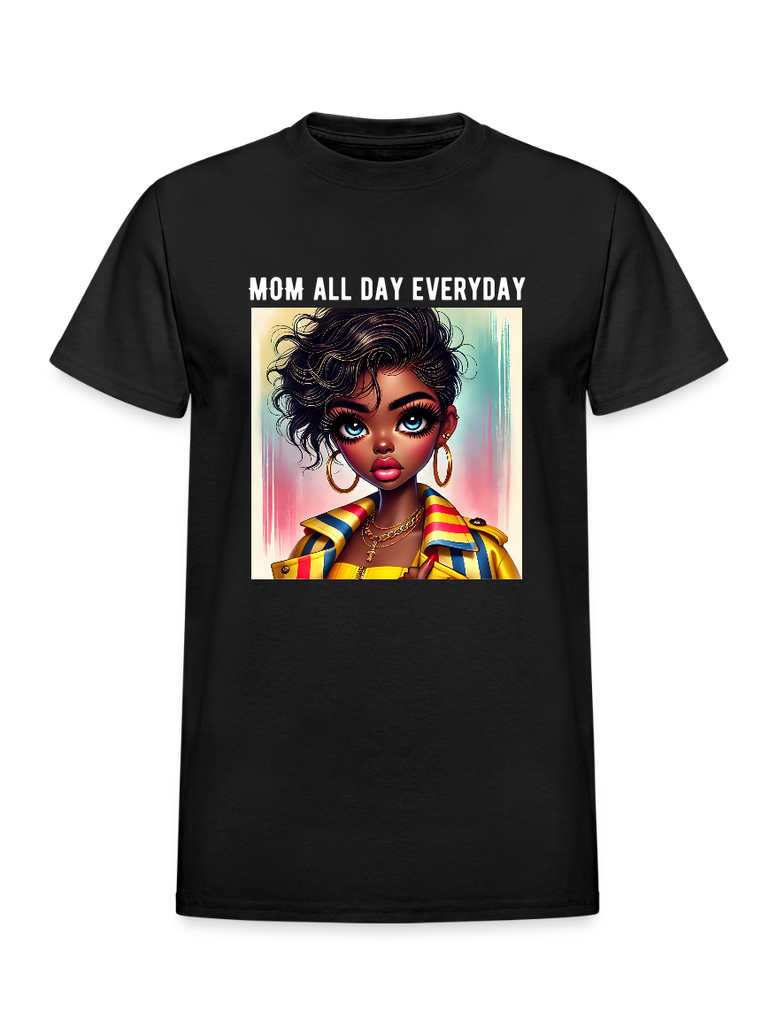 African American Women Mom All Day Everyday Wearing Earrings and a Cross Mother's Day Short Sleeve Tee Shirt NicholesGifts