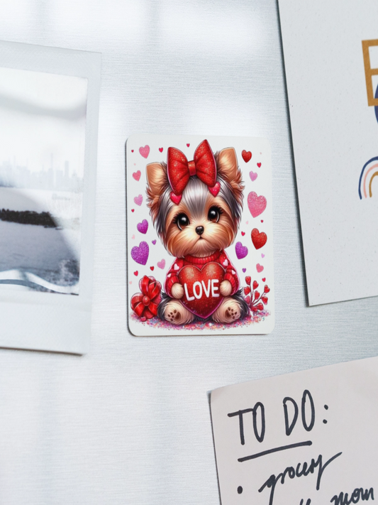 Valentine's Day Heart Love Dog with Bow Square Magnet nicholesgifts