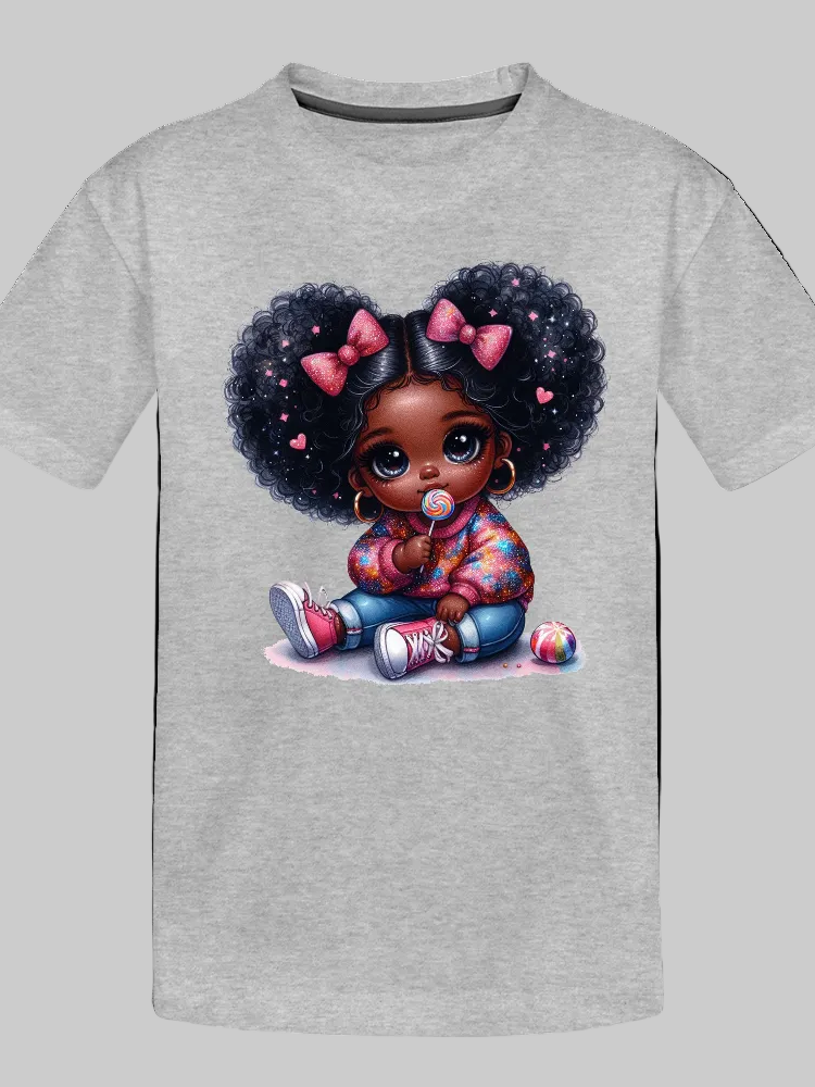 African American Toddler Girls Pink Bows Organic Short Sleeve T-Shirt nicholesgifts