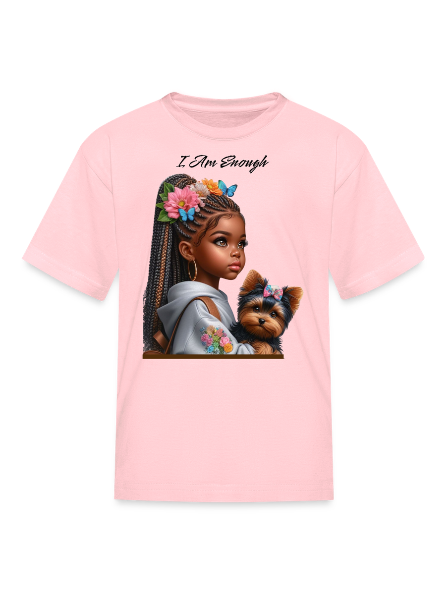 African American Girls I Am Enough with a Puppy Short Sleeve T-Shirt nicholesgifts