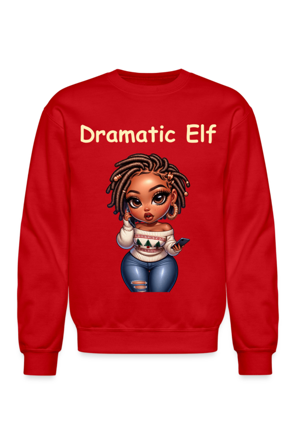 NicholesGifts African American Women Dramatic Elf Crewneck Christmas Sweatshirt NicholesGifts