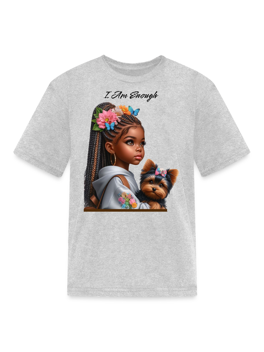African American Girls I Am Enough with a Puppy Short Sleeve T-Shirt