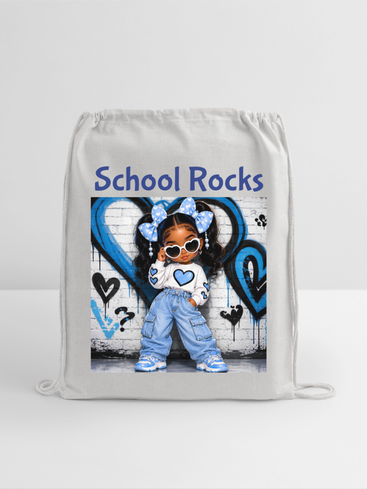 African American Toddler Girls School Rocks Gray Cotton Drawstring Bag For Back To School - Light Grey