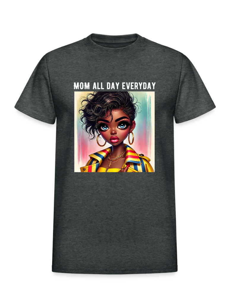 African American Women Mom All Day Everyday Wearing Earrings and a Cross Mother's Day Short Sleeve Tee Shirt NicholesGifts