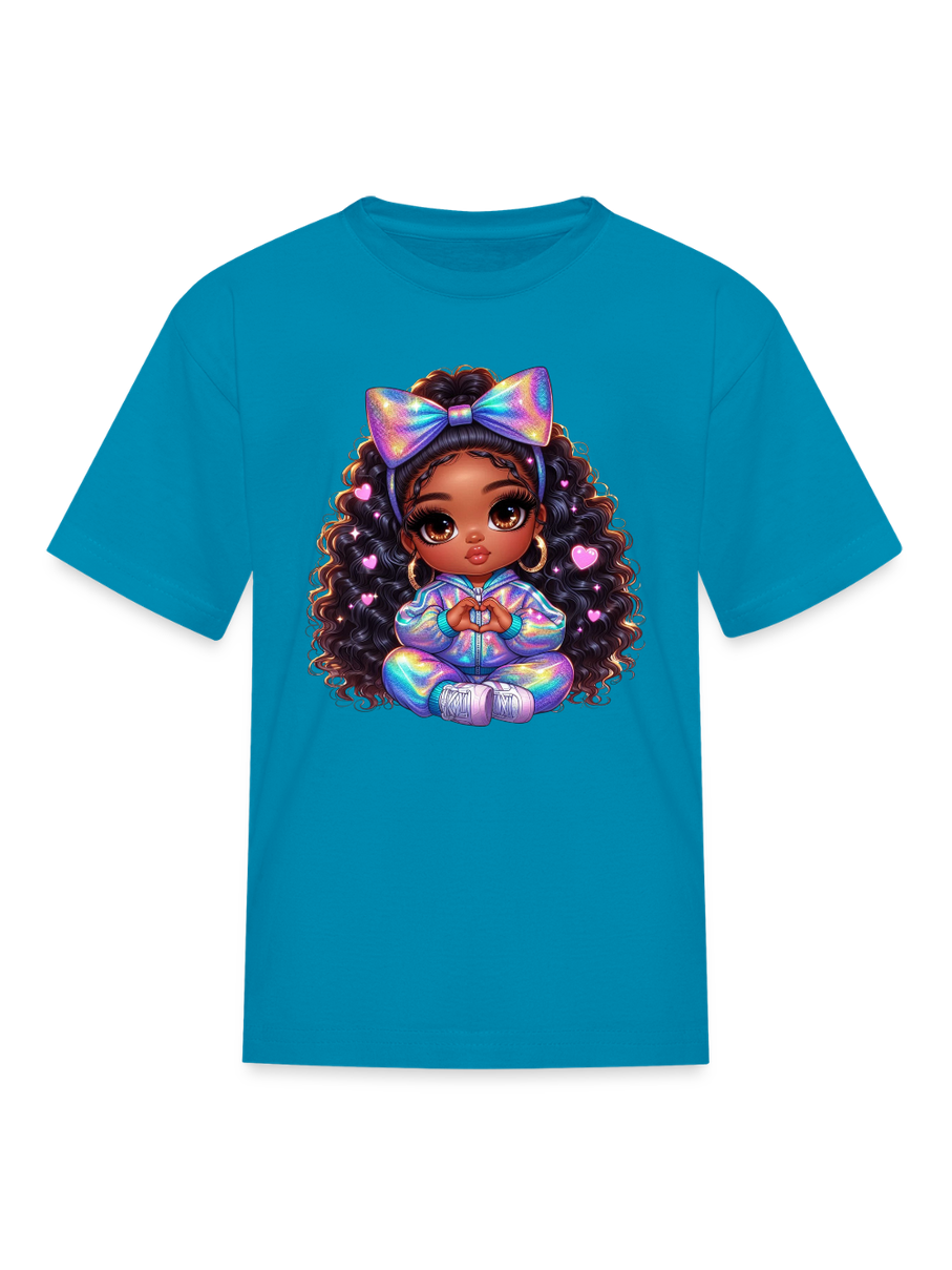 African American Girls Pretty Bow and Hearts Short Sleeve T-Shirt