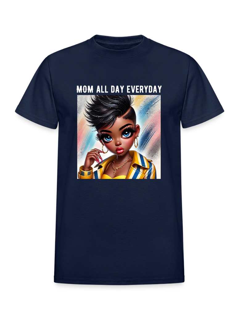 African American Women Mom All Day Everyday Wearing a Cross Mother's Day Short Sleeve Tee Shirt NicholesGifts