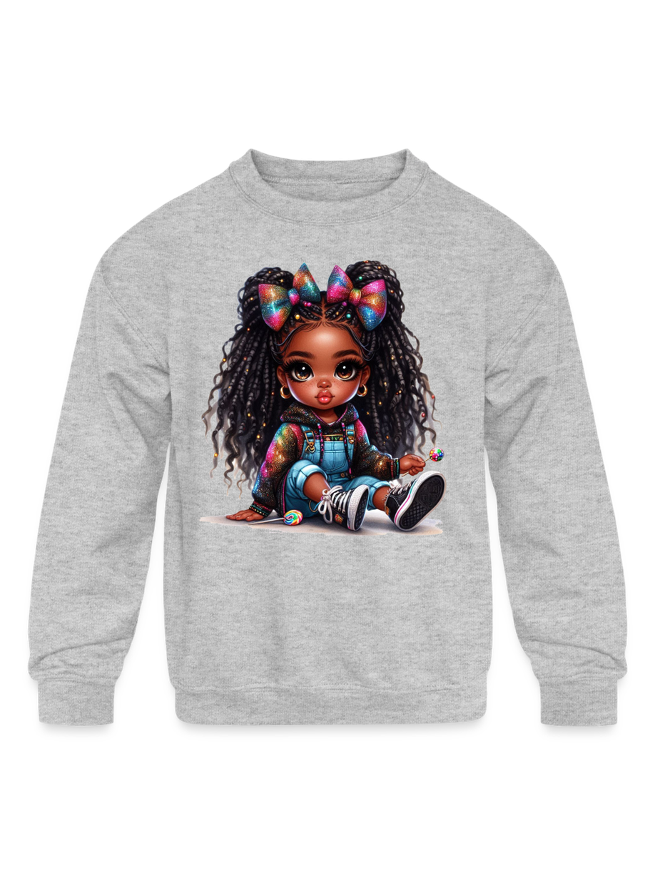 African American Toddler Girls Braids and Bows Long Sleeve Crewneck Sweatshirt