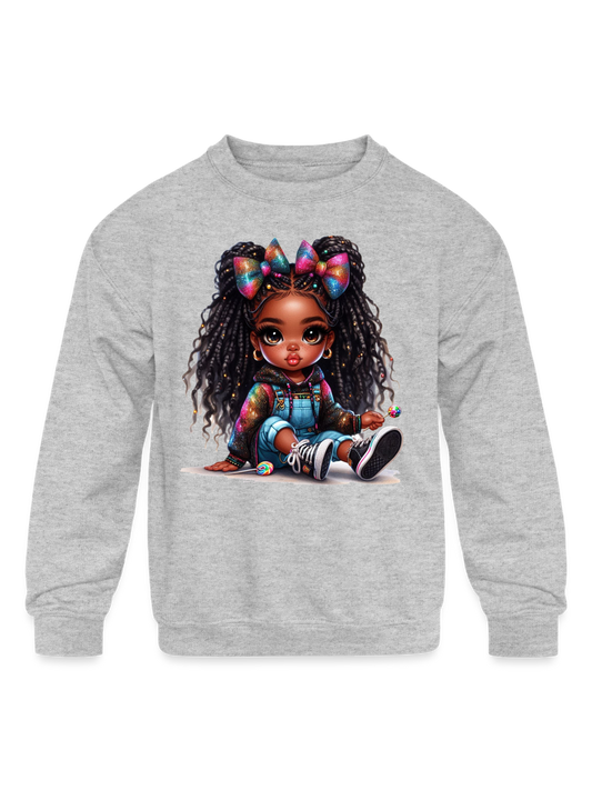 African American Toddler Girls Braids and Bows Long Sleeve Crewneck Sweatshirt
