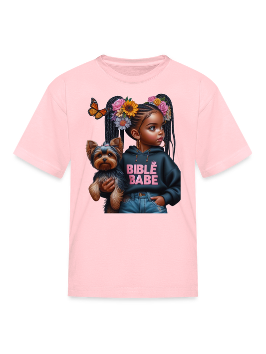 African American Girls Bible Babe T-shirt with dog illustration, short sleeve kids' tee