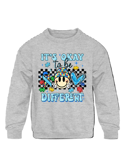 Boys it's Ok To Be Different Long Sleeve Smiley Face Crewneck Sweatshirt nicholesgifts