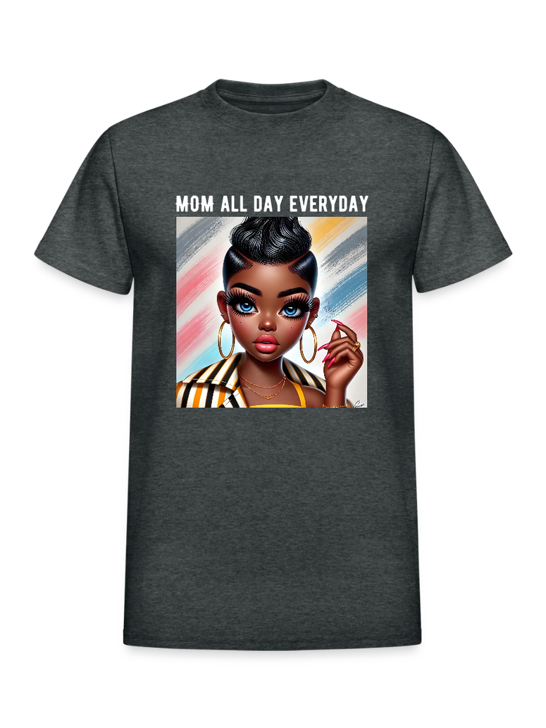 African American Women Mom All Day Everyday with Hoop Earrings Mother's Day Short Sleeve Tee Shirt NicholesGifts