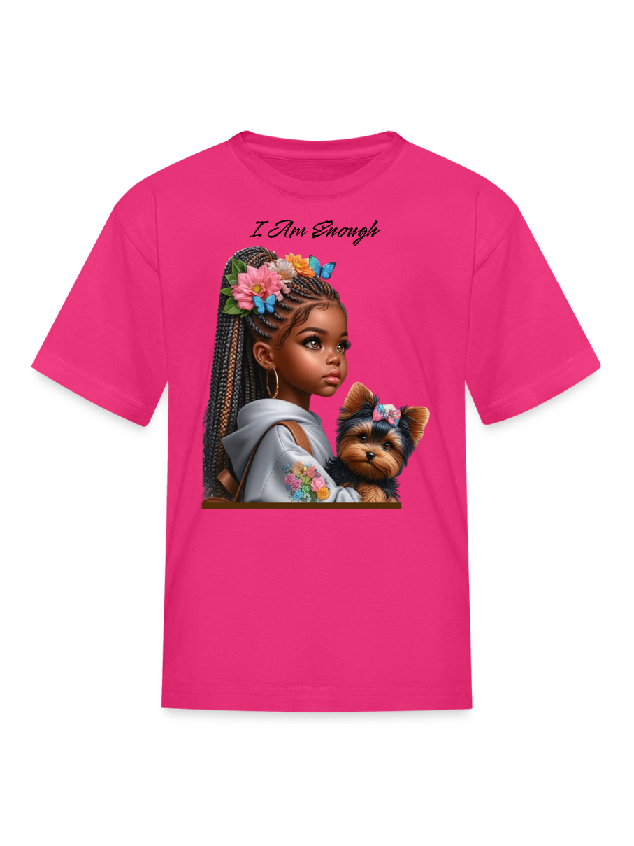 African American Girls I Am Enough with a Puppy Short Sleeve T-Shirt