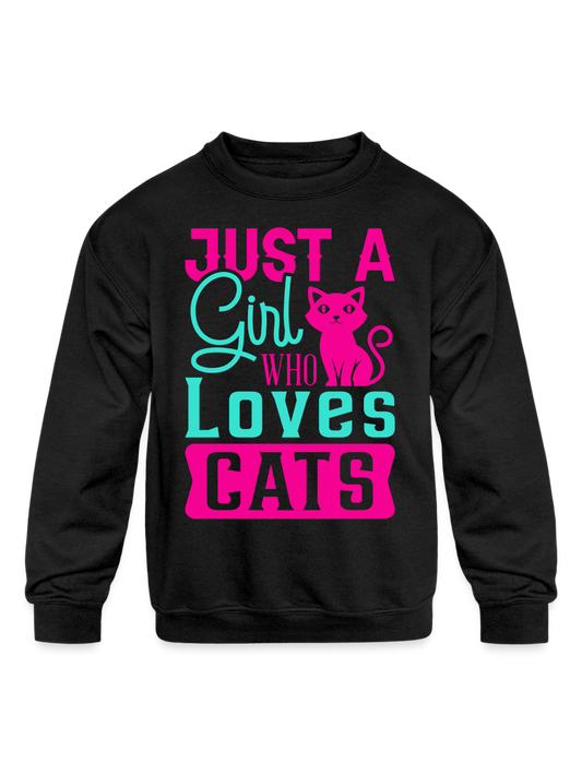 Girls Just A Girl Who Loves Cats Long Sleeve Crewneck Black Sweatshirt