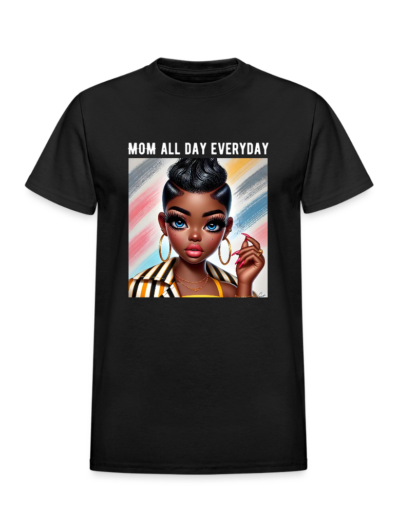 African American Women Mom All Day Everyday with Hoop Earrings Mother's Day Short Sleeve Tee Shirt NicholesGifts