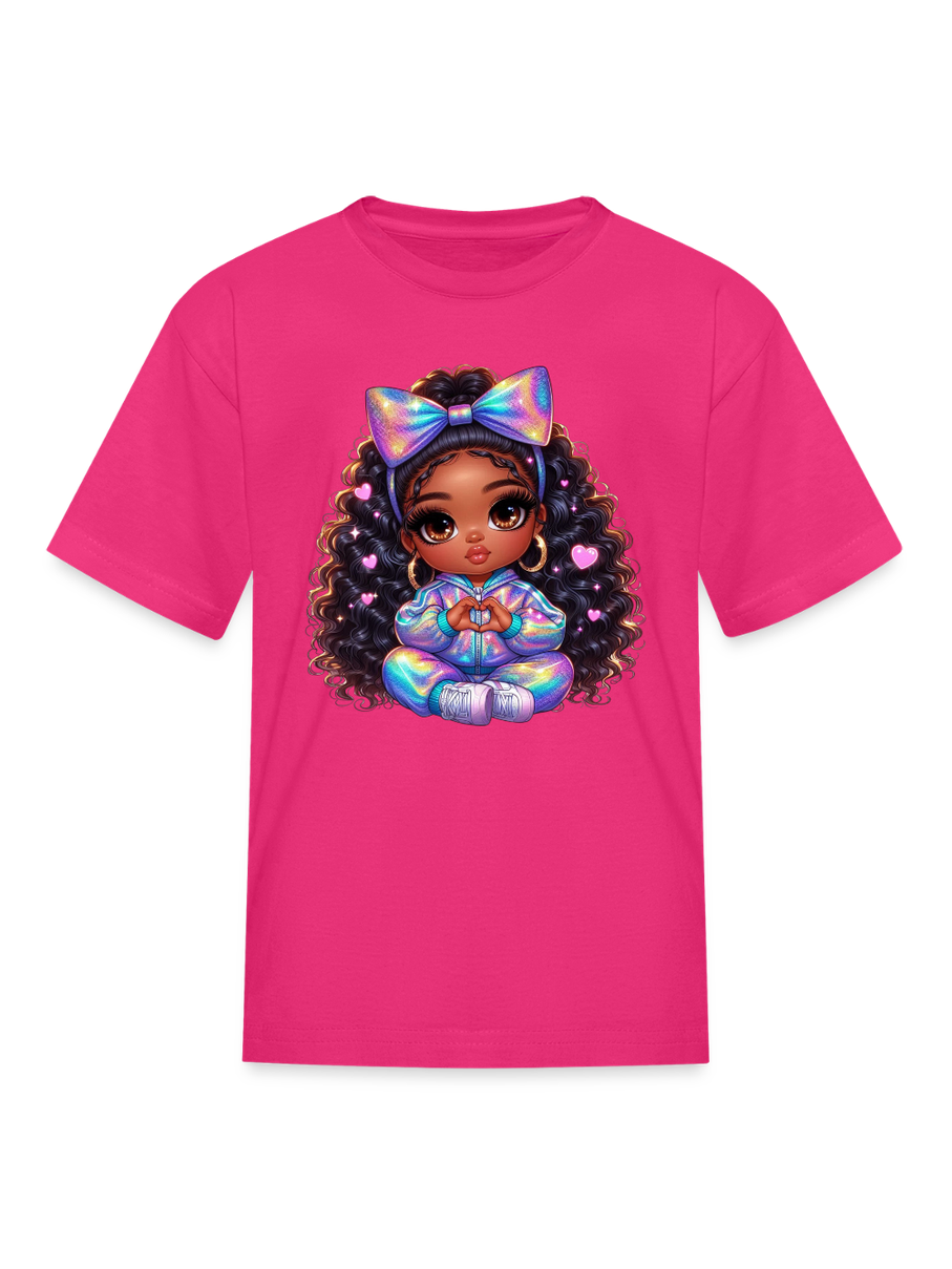 African American Girls Pretty Bow and Hearts Short Sleeve T-Shirt