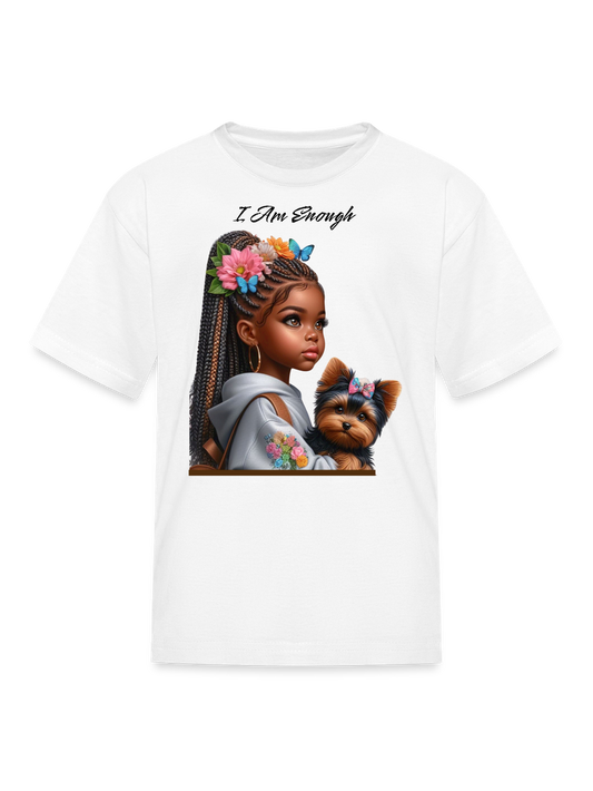 African American Girls I Am Enough with a Puppy Short Sleeve T-Shirt