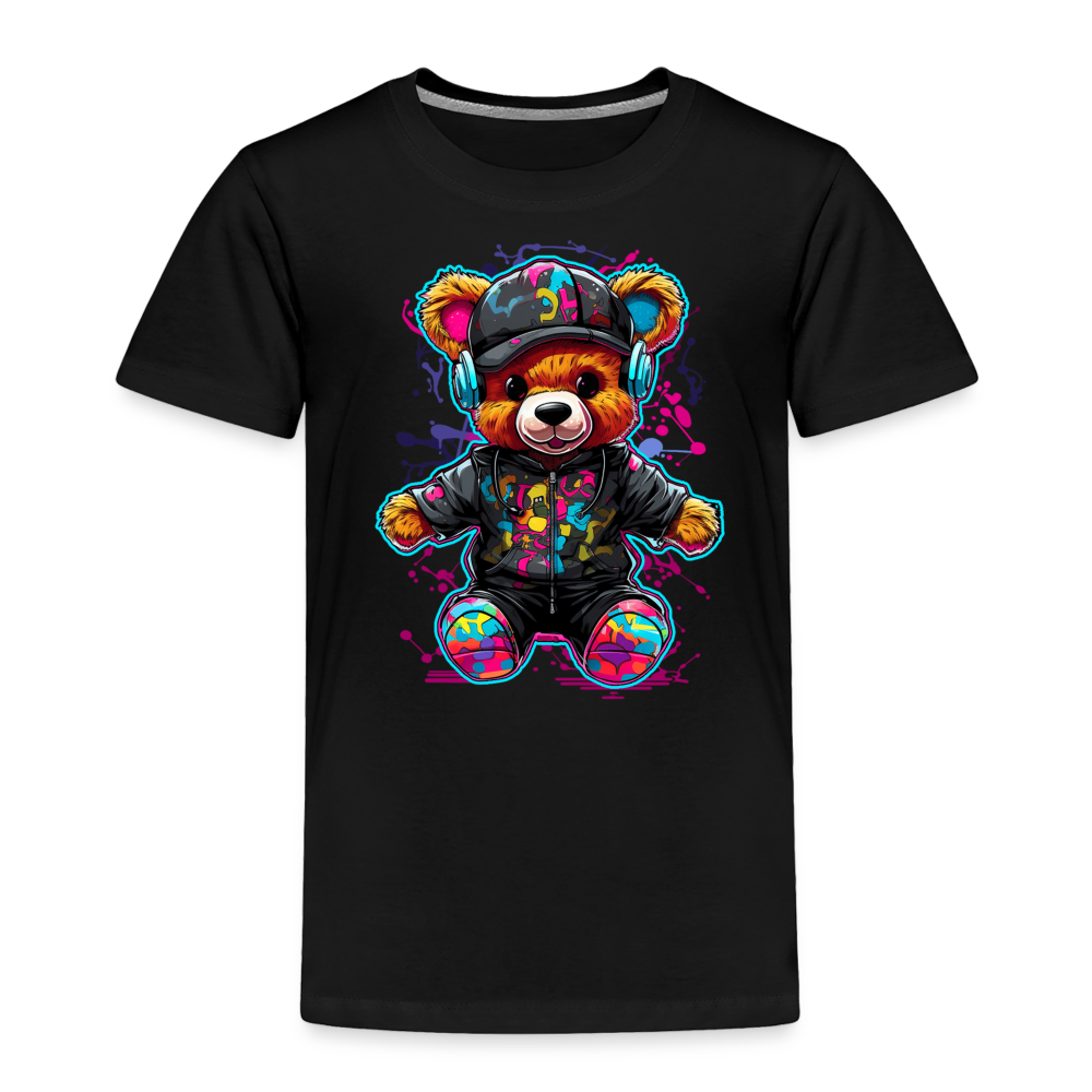 Toddler Boys Colorful Bear with Headphones Short Sleeve Crewneck T-Shirt NicholesGifts