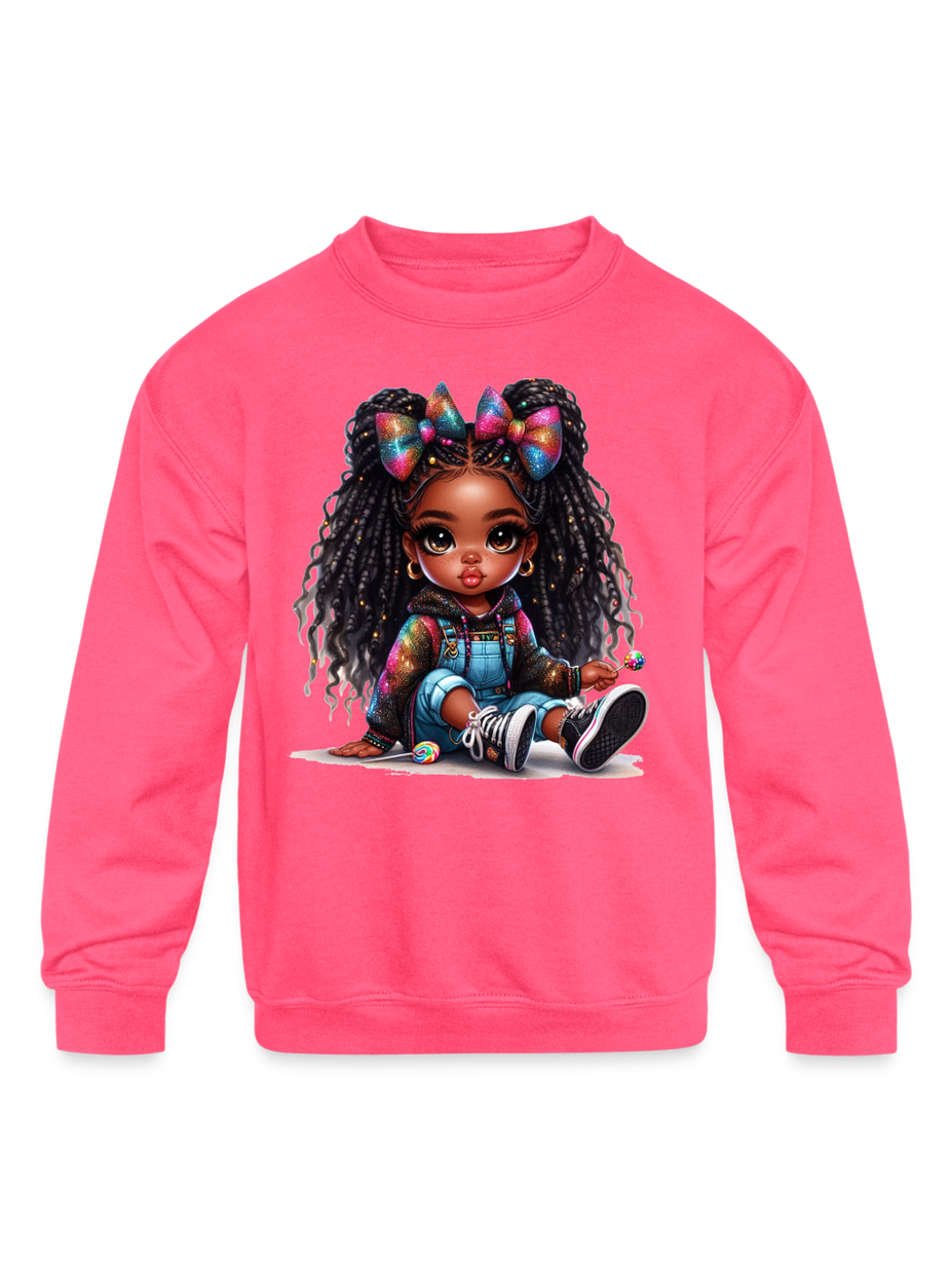 African American Toddler Girls Braids and Bows Long Sleeve Crewneck Sweatshirt