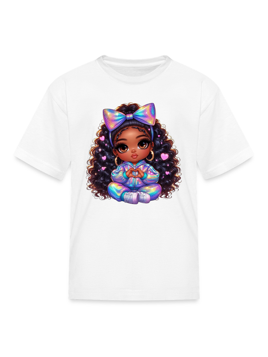 African American Girls Pretty Bow and Hearts Short Sleeve T-Shirt