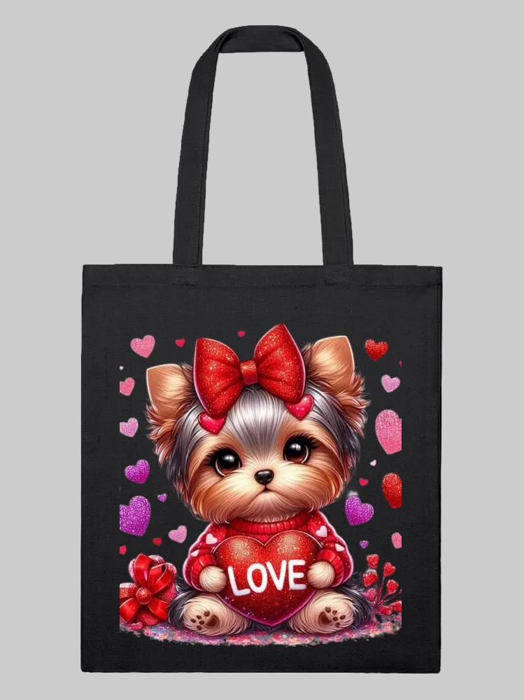 Women Love Dog with Bow Valentine's Day Tote Bag nicholesgifts