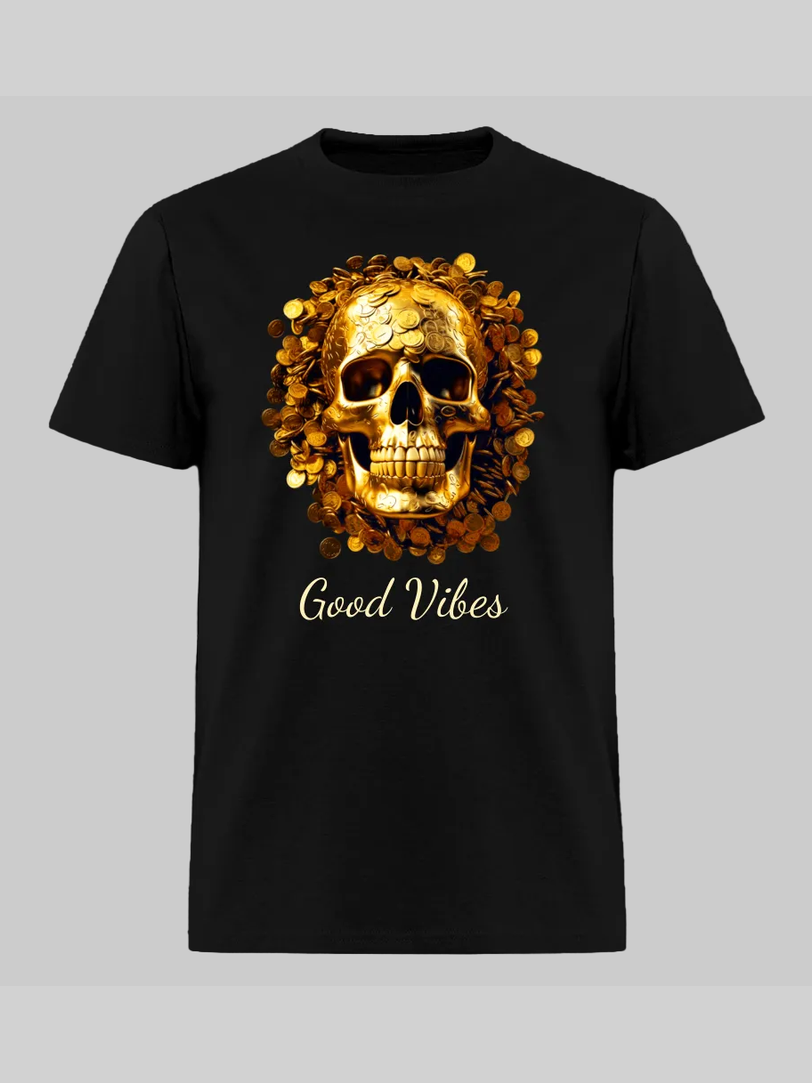 Men's Smiling Skeleton Good Vibes Crewneck T-Shirt - black
