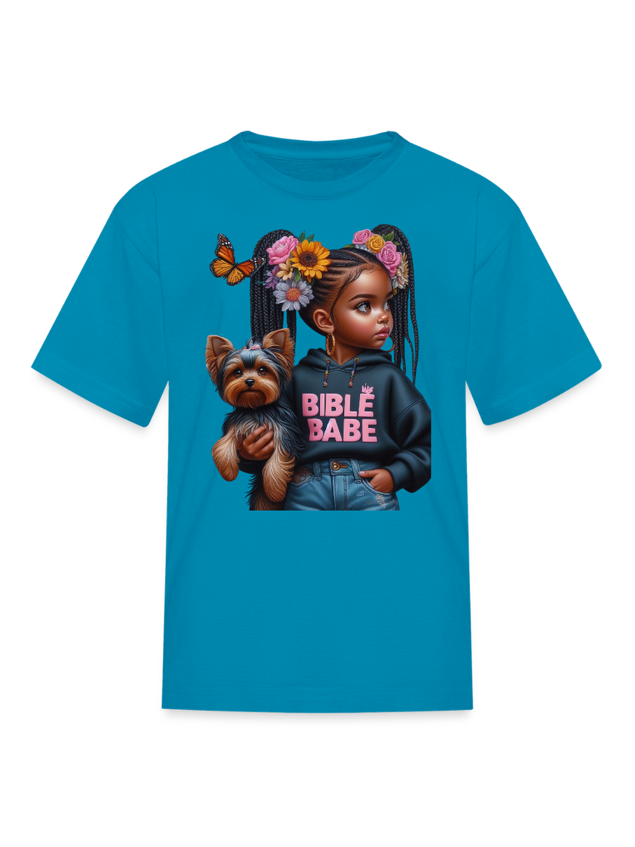 African American Girls Bible Babe with Dog Short Sleeve T-Shirt nicholesgifts