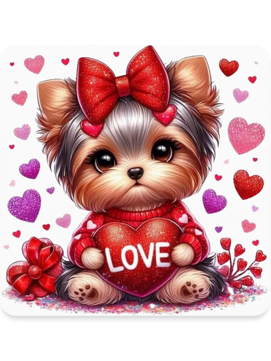 Valentine's Day Heart Love Dog with Bow Square Magnet nicholesgifts