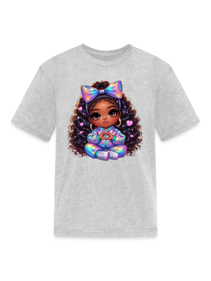 African American Girls Pretty Bow and Hearts Short Sleeve T-Shirt