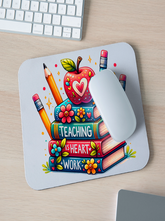 Women Valentine's Day Teaching Is Heart Work with Books and Pencils Mouse Pad nicholesgifts