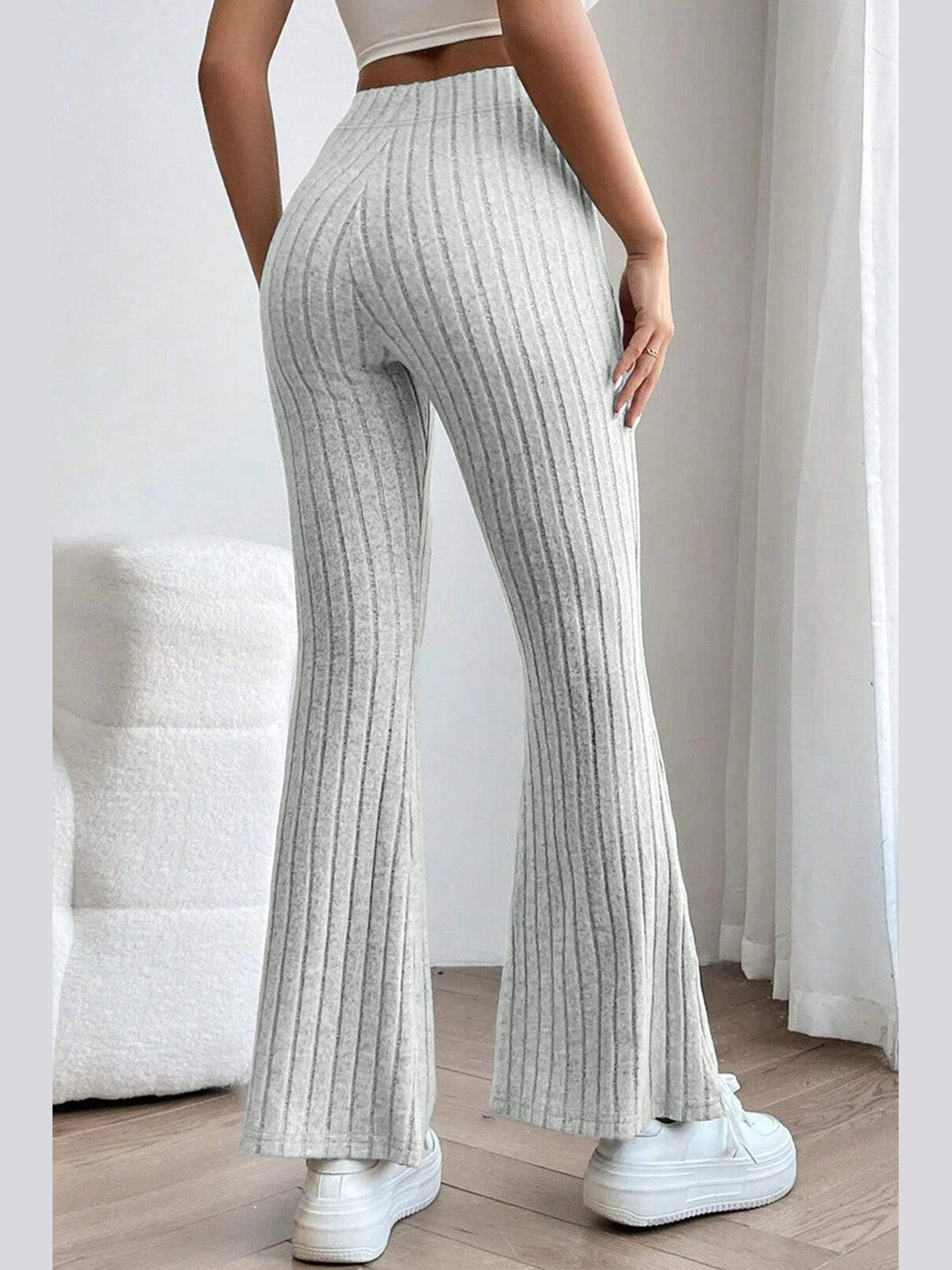Basic Bae Full Size Ribbed High Waist Flare Pants