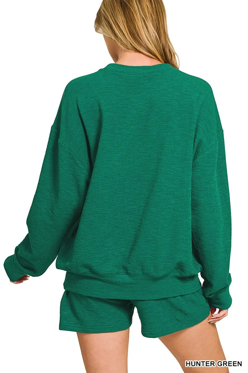 Zenana Slub Long Sleeve Top and Shorts Set Trendsi