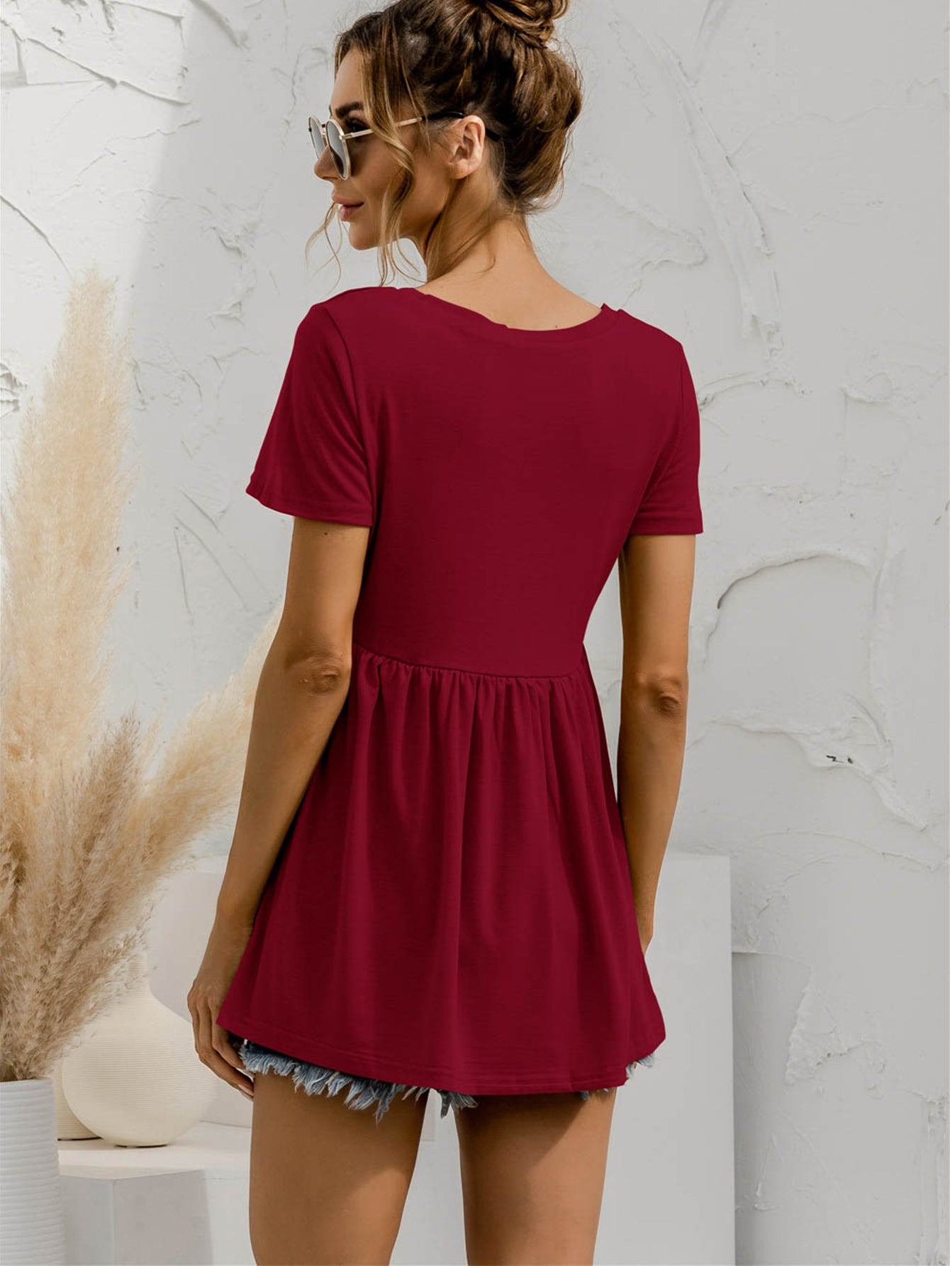 V-Neck Short Sleeve Babydoll Top NicholesGifts