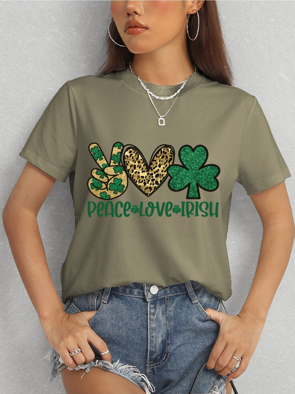 PEACE LOVE IRISH Round Neck Short Sleeve T-Shirt NicholesGifts