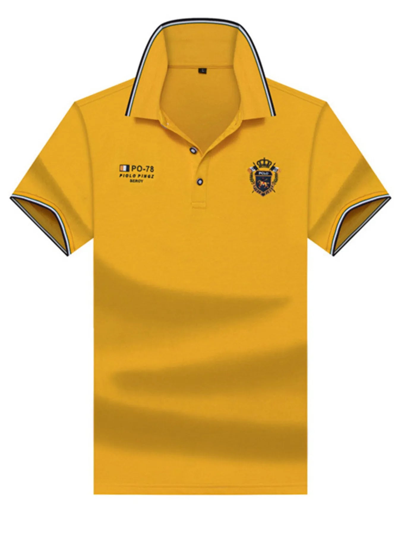 Men's Plus Size Striped Collar Embroidered Detail Polo