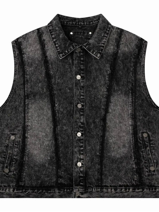 Men's Button Up Sleeveless Denim Jacket Trendsi