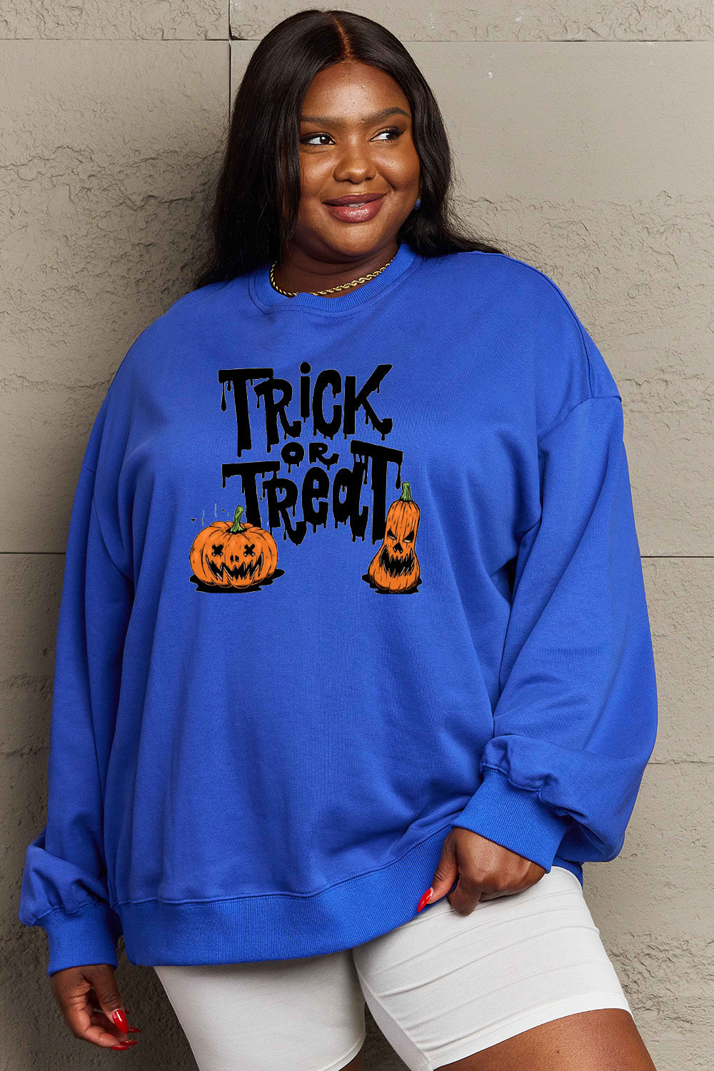 Women Simply Love Full Size Trick Or Treat Graphic Halloween Sweatshirt NicholesGifts