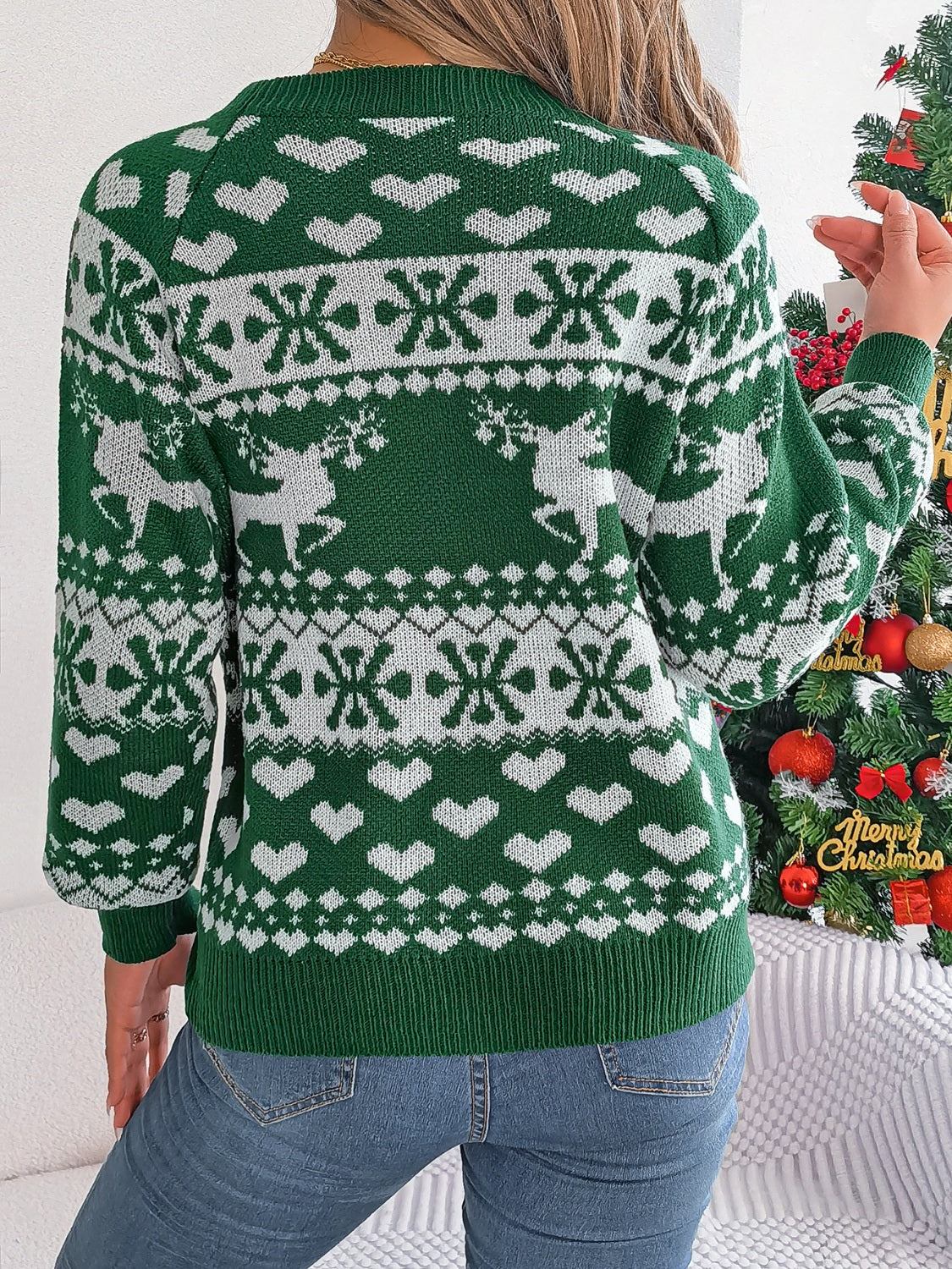 Christmas Element Round Neck Long Sleeve Sweater NicholesGifts