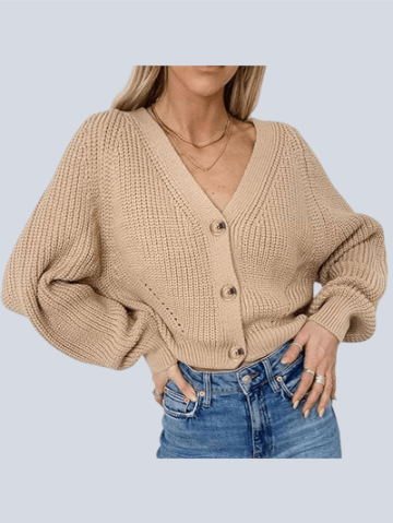 Women Button Up V-Neck Long Sleeve Cardigan