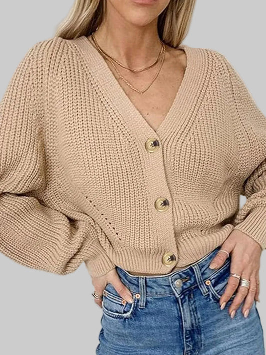 Women Button Up V-Neck Long Sleeve Cardigan nicholesgifts