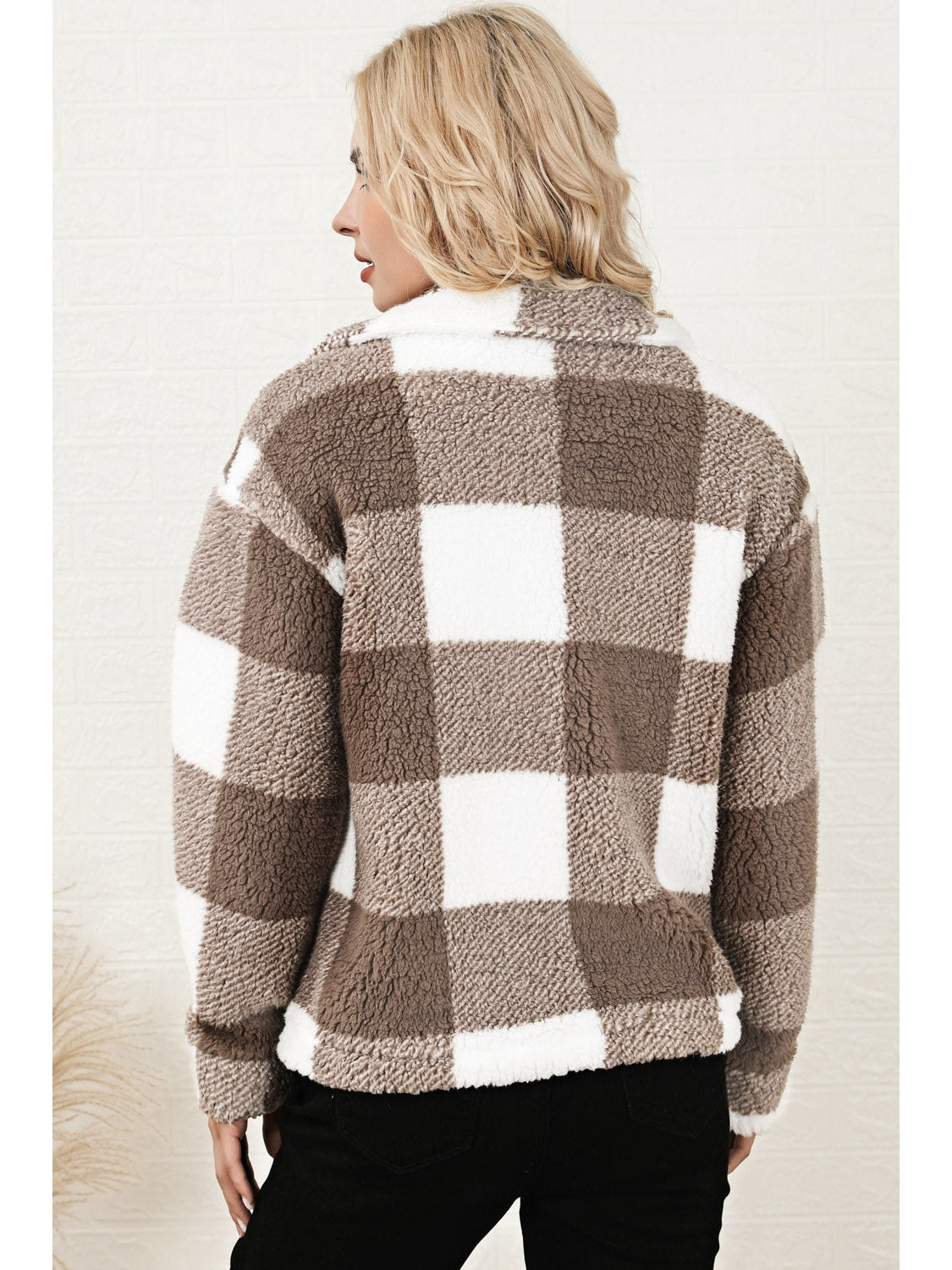 Plaid Collared Neck Drop Shoulder Jacket NicholesGifts
