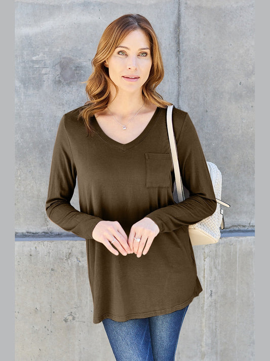 Basic Bae Full Size V-Neck Long Sleeve Top