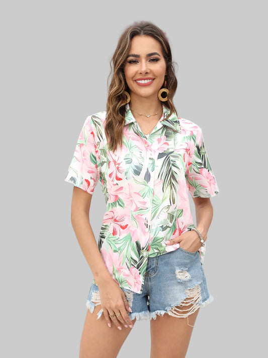 Printed Collared Neck Short Sleeve Shirt nicholesgifts