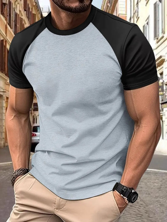 Men's Full Size Round Neck Contrast T-Shirt Plus Size Trendsi