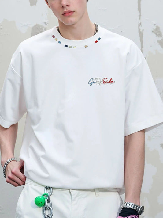 Men's Plus Size Embroidered Round Neck Half Sleeve T-Shirt Trendsi